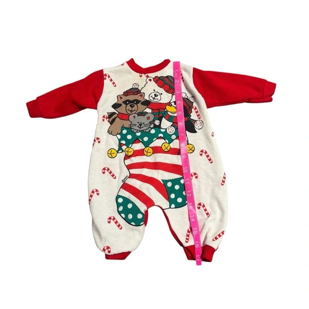 Vintage Santa's Club Critter Stocking Christmas Romper Children's Graphic 3-6 MO